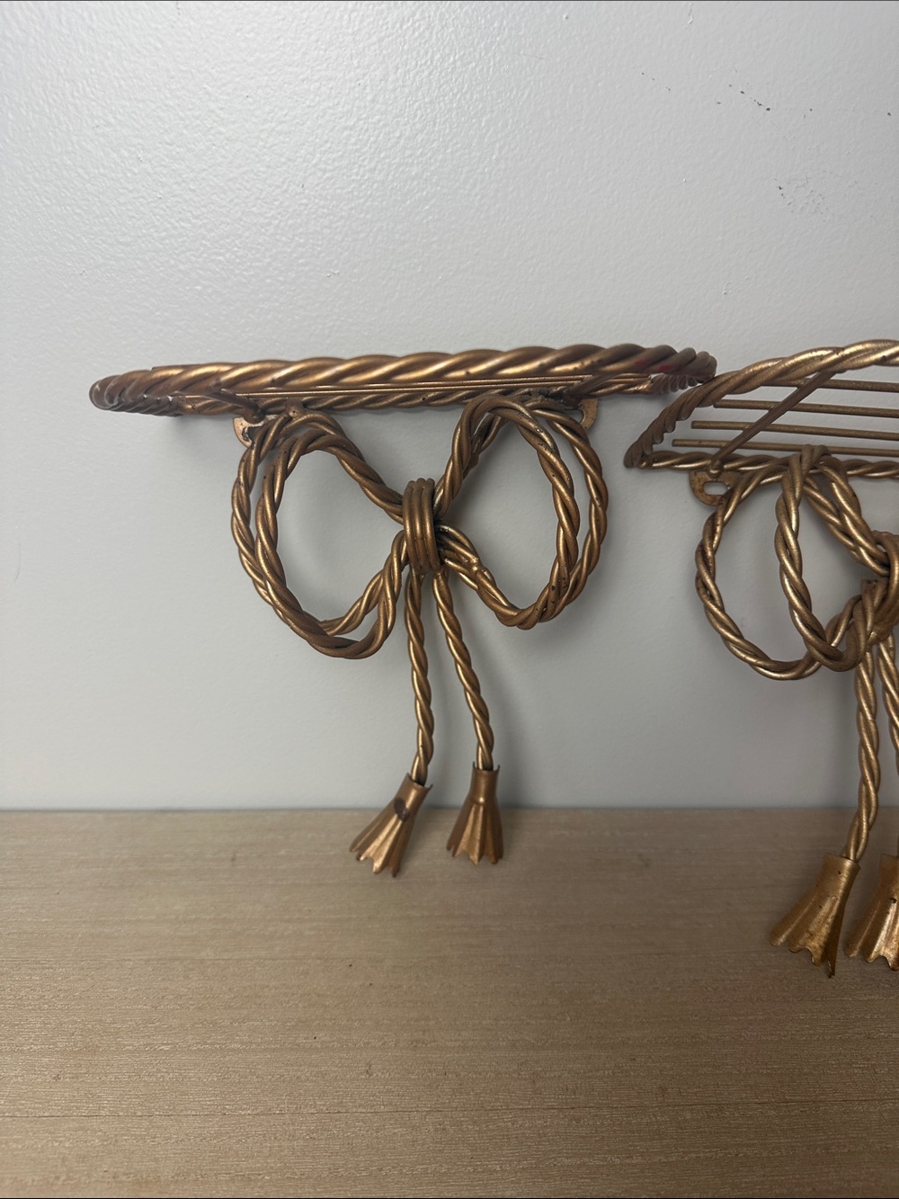 Homco MCM Gold Rope Bow Wall Display Shelves - Pair - Picture 2 of 6